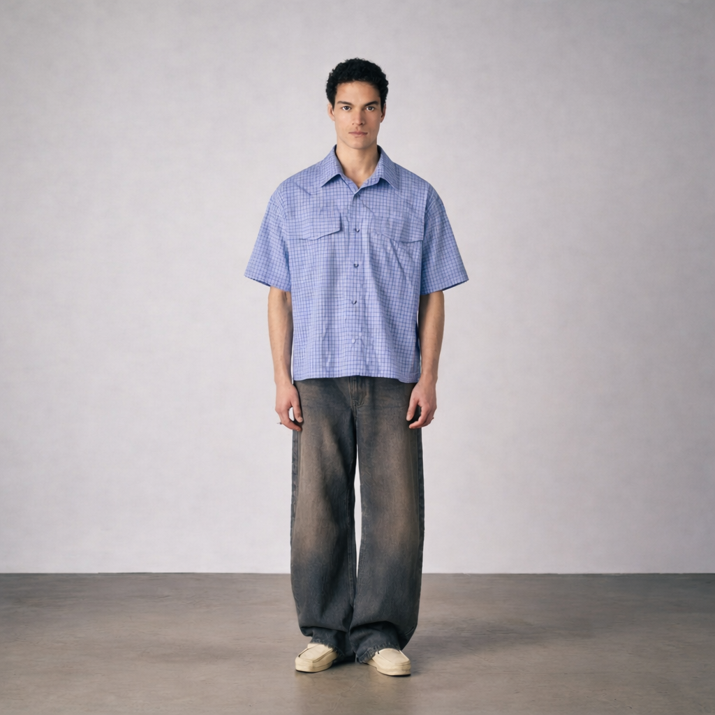 Blue Boxy Printed Shirt