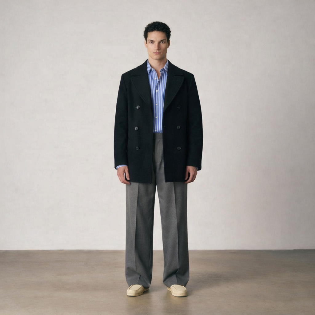 DOUBLE BREASTED WOOL COAT – BLACK