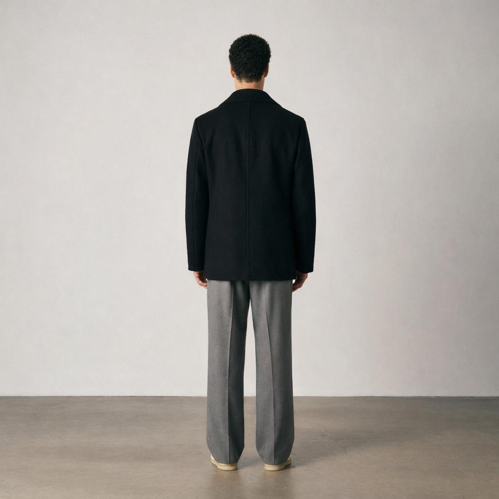 DOUBLE BREASTED WOOL COAT – BLACK