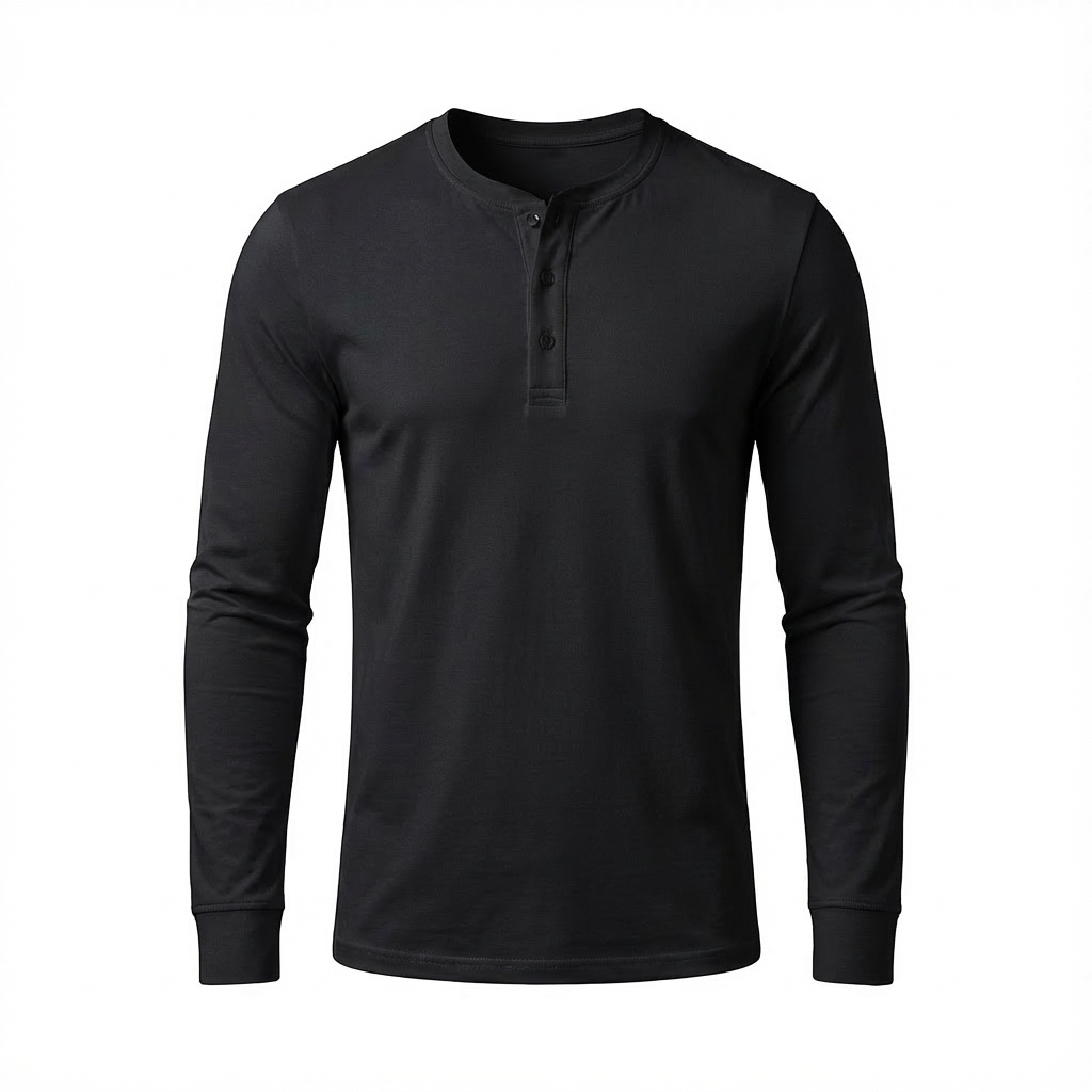 BLACK HENLEY SHIRT