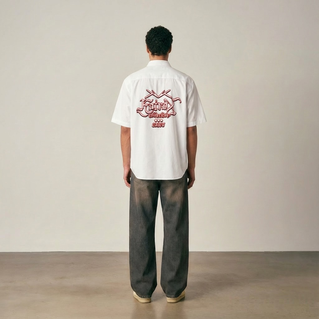 White Oversized Shirt — Red Print