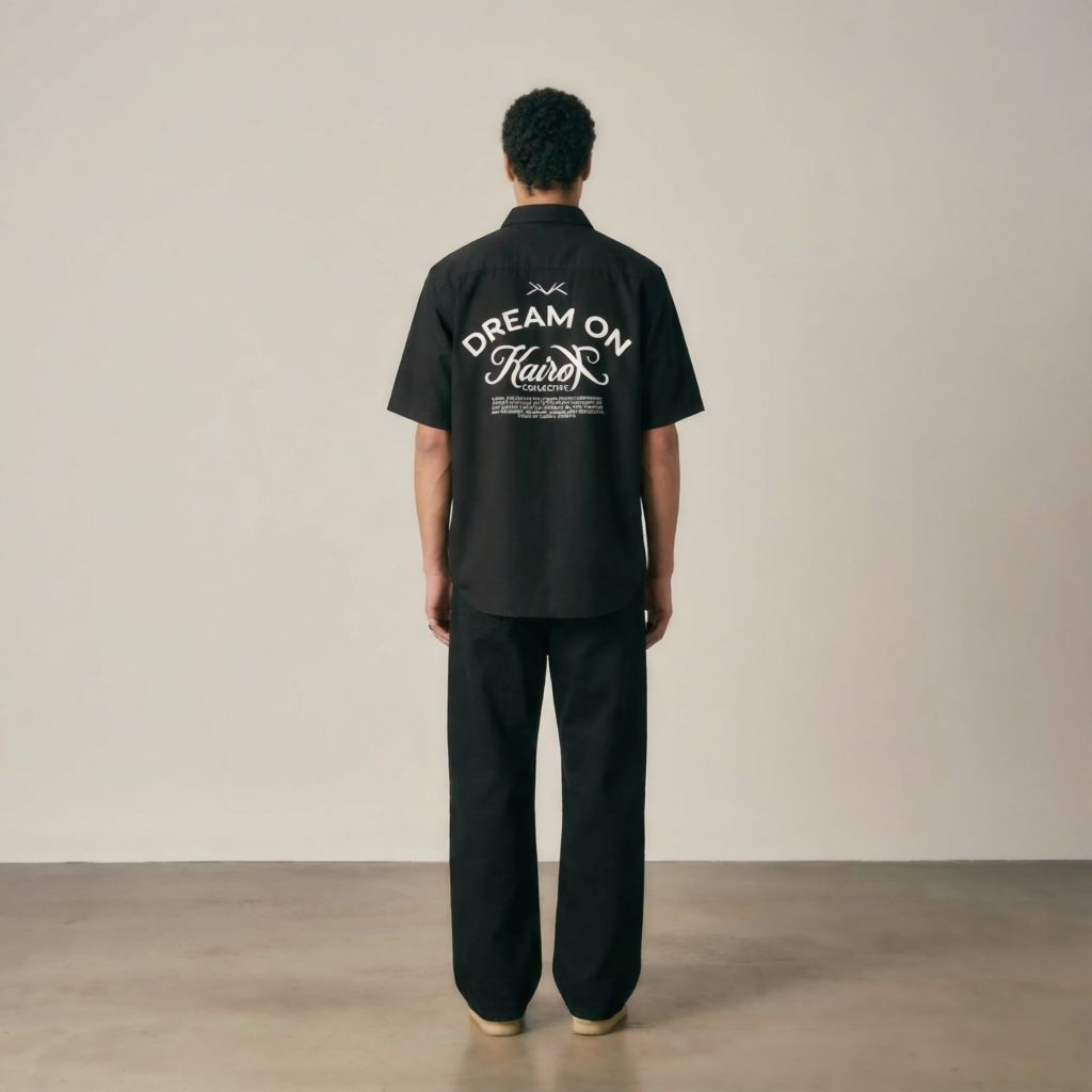 Black Oversized Linen Shirt — Printed