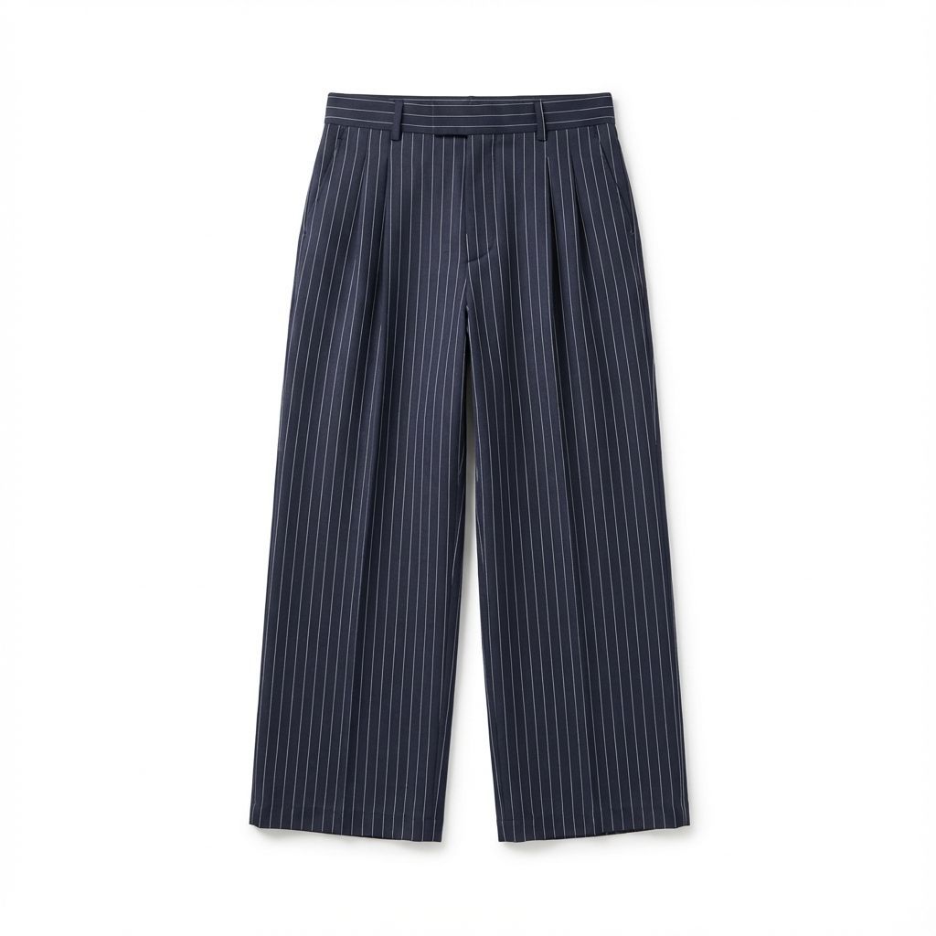 TAILORED PINSTRIPE PLEATED TROUSERS – NAVY