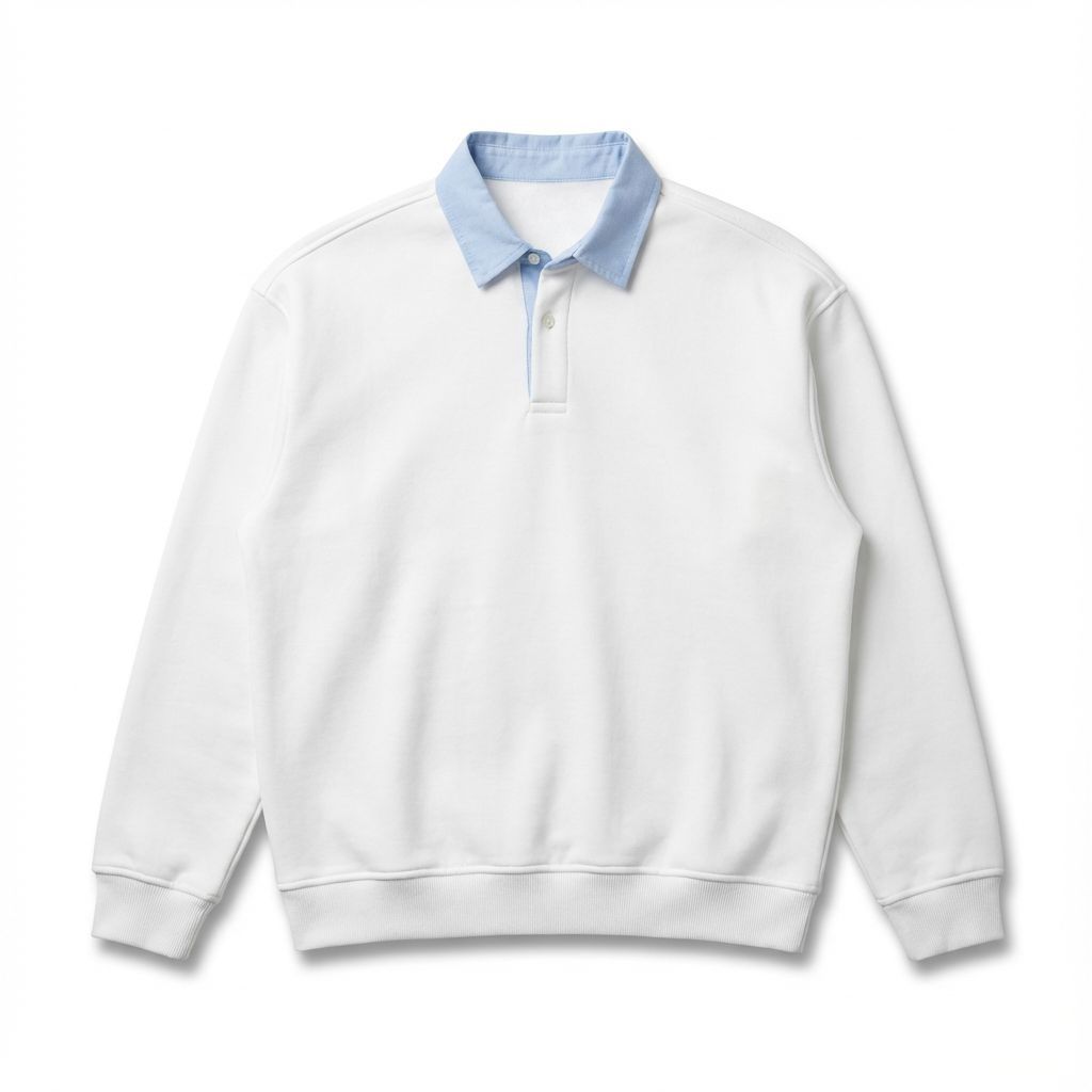 LONG SLEEVE POLO SWEATSHIRT – WHITE