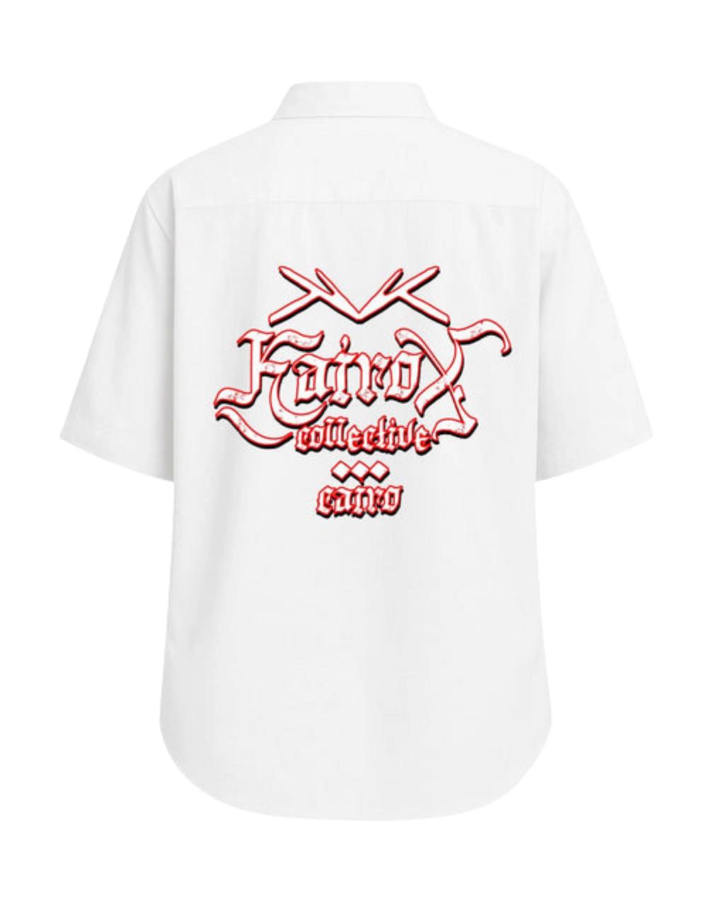 White Oversized Shirt — Red Print