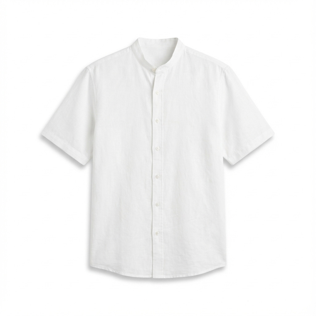 White Linen Oversized Shirt — Blue Print